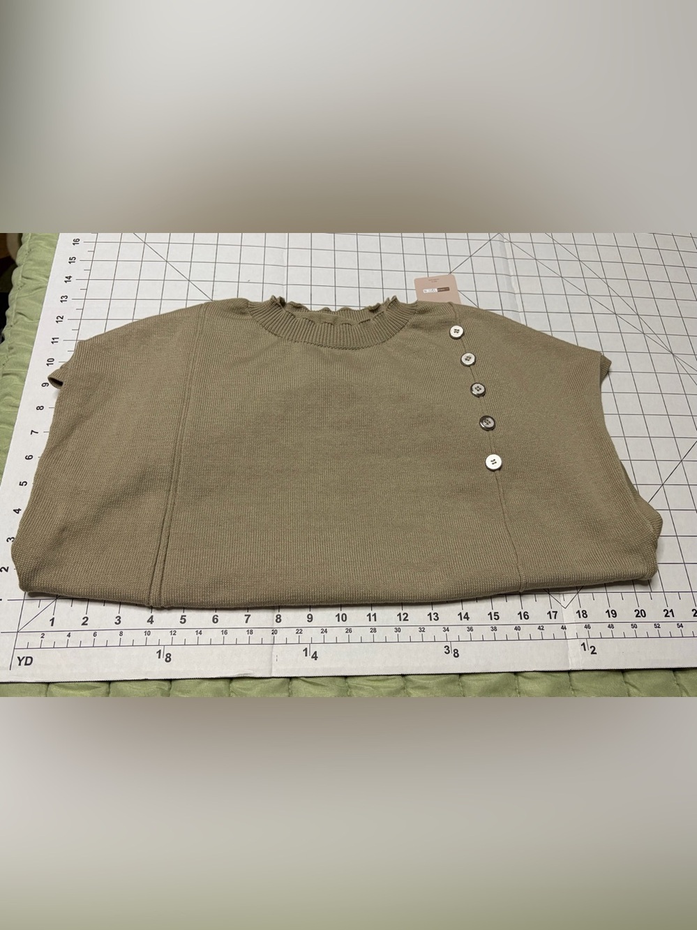 Sleeveless Knit Top with Button Accents - Tan - Picture 2 of 3
